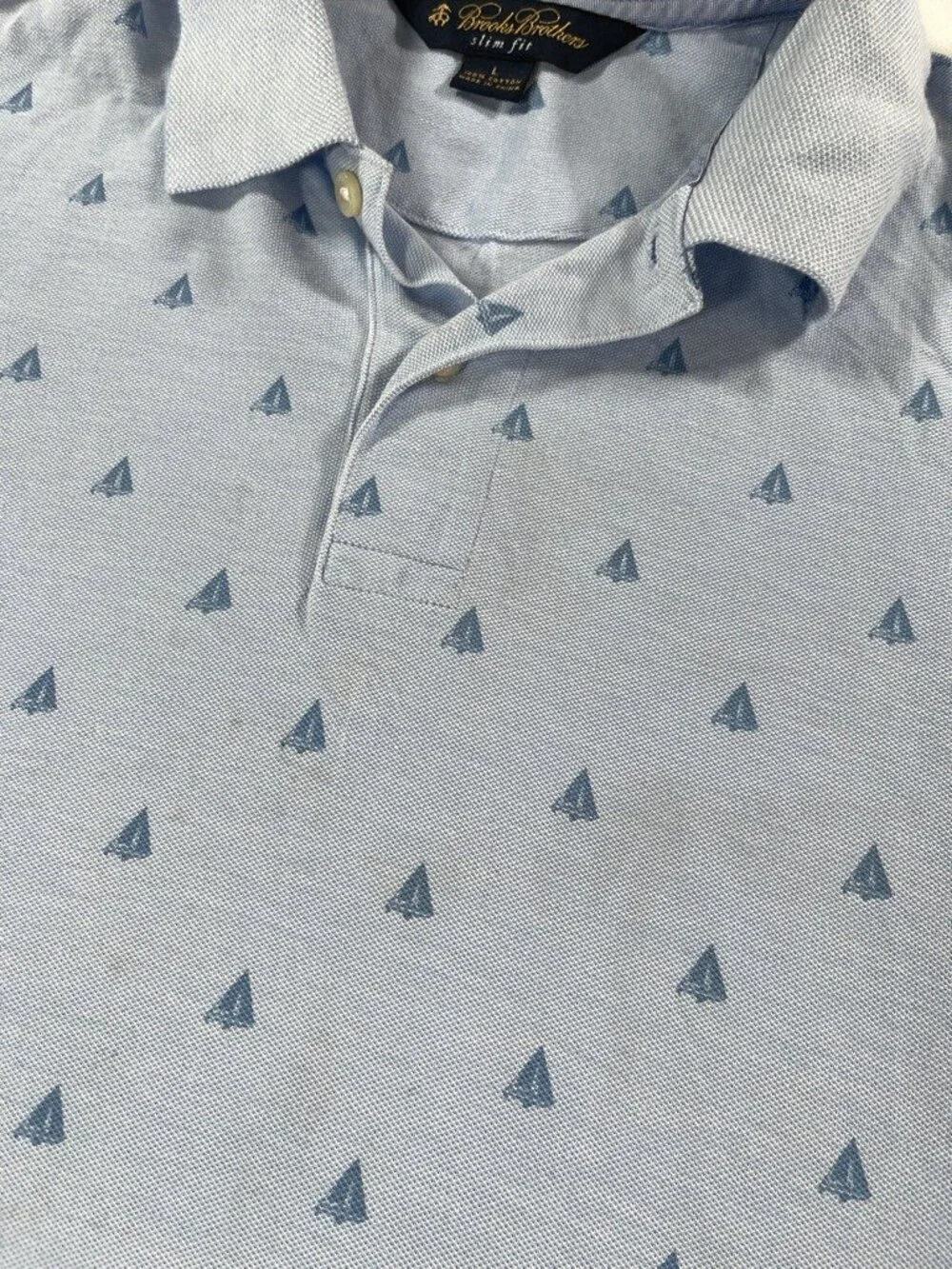 Brooks Brothers Men’s Sailboat Slim Fit Polo 100% Cotton Shirt Blue • Large